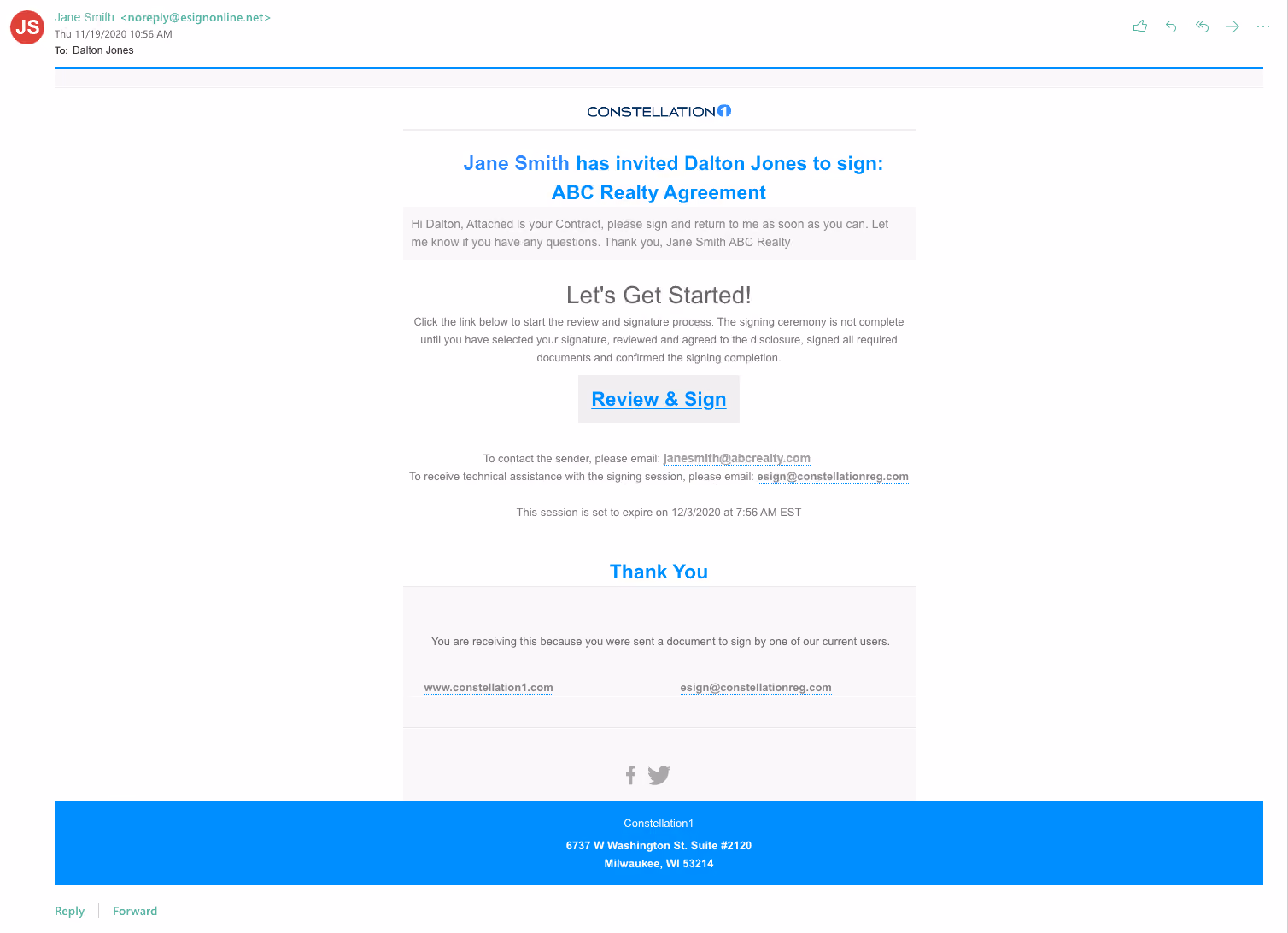 eSignature Email Screen
