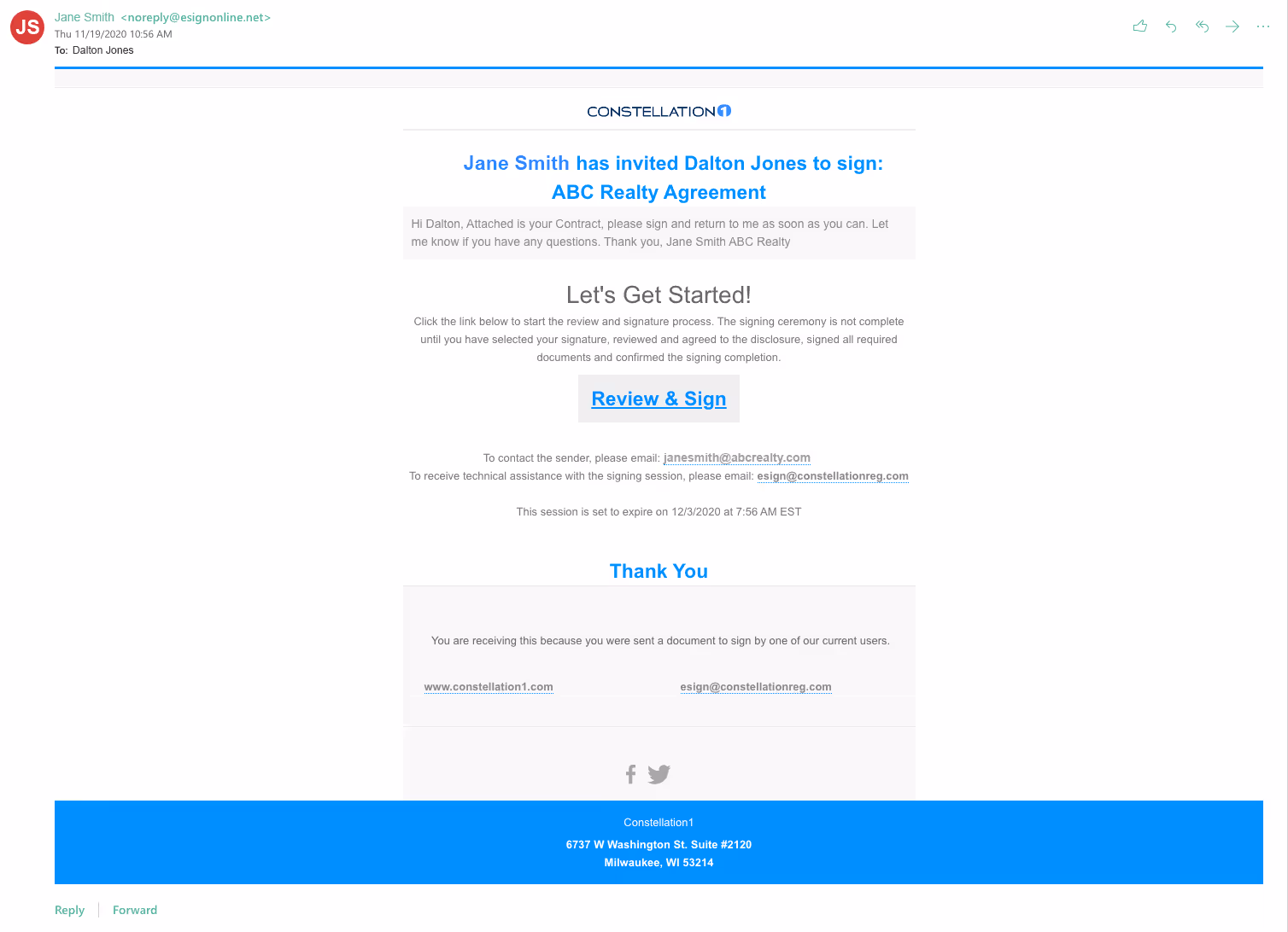 eSignature Email Screen