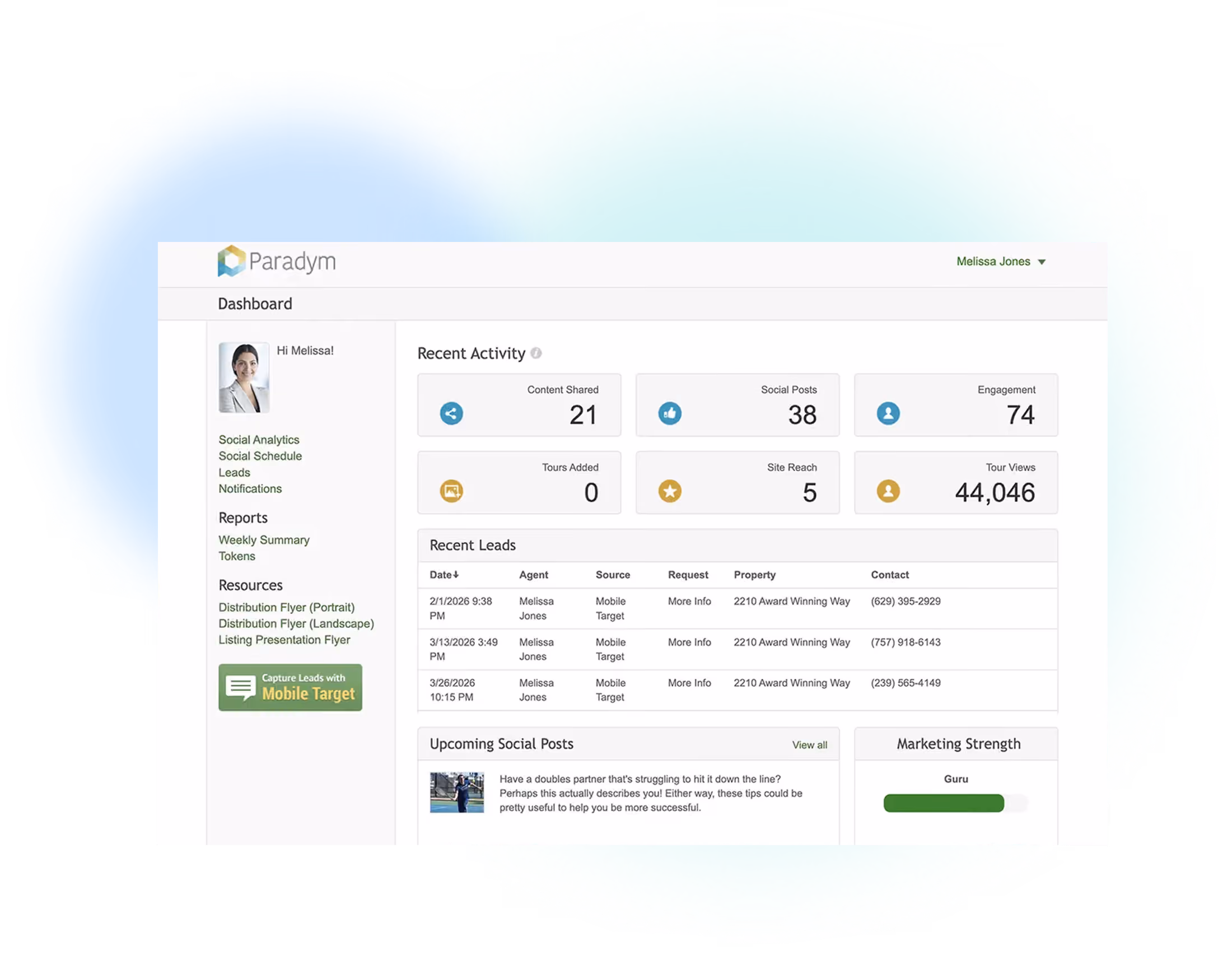 Paradym digital marketing suite dashboard preview