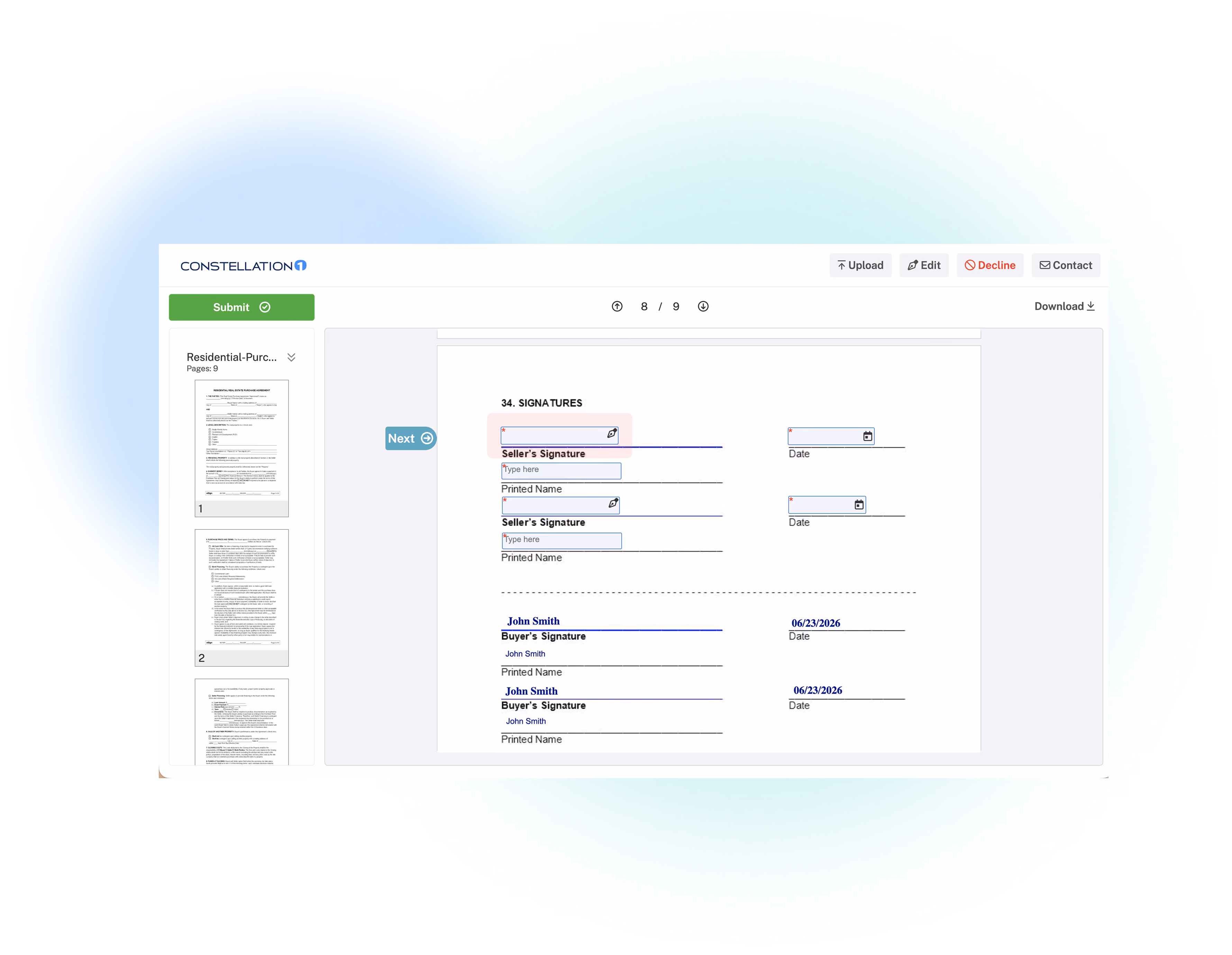 Constellation1 eSign dashboard preview