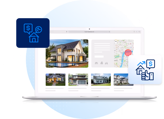 Graphic of a real estate website with homes for sale