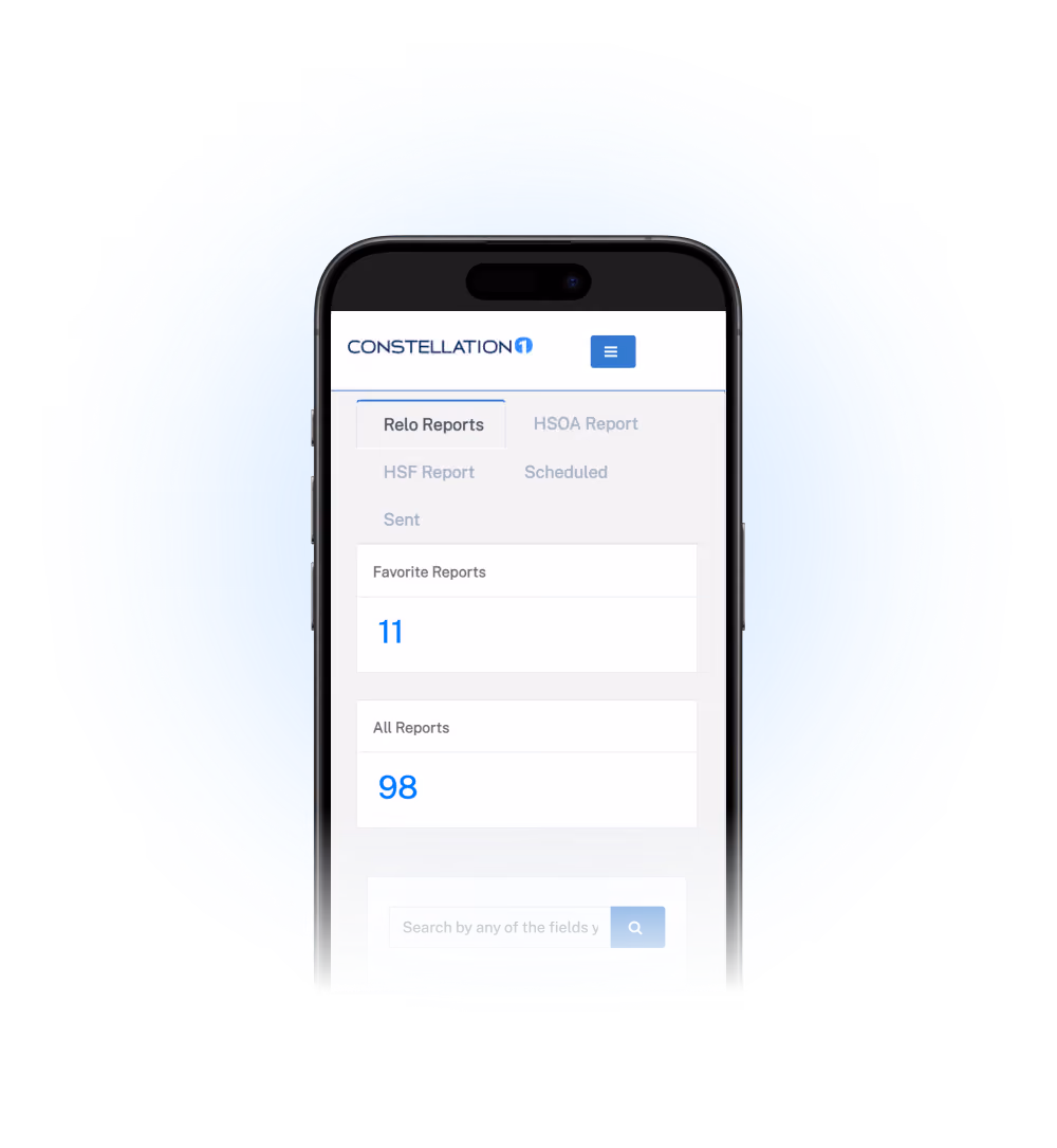 Relocation platform reports view on mobile