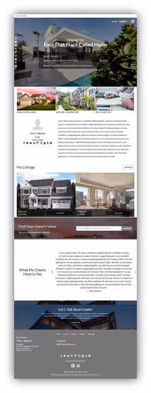 Dark agent website template showing listing cards.