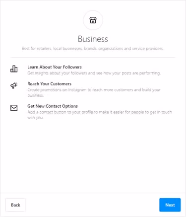 Choosing an Instagram business category