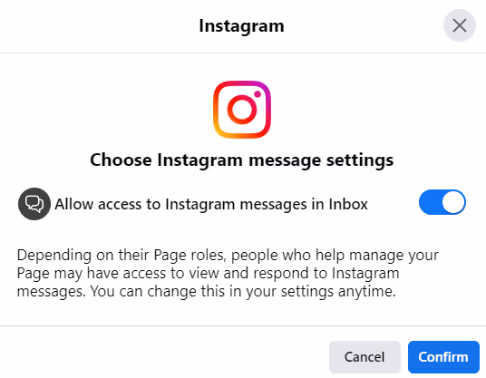 Instagram message access setting