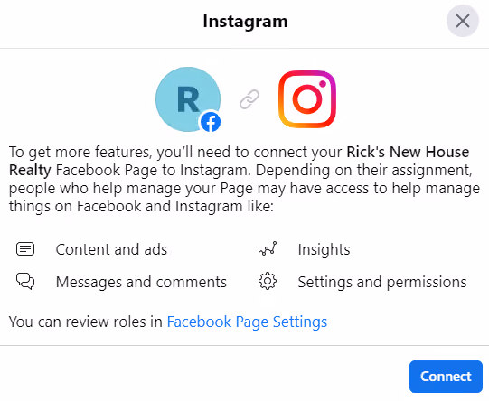 Confirm the Instagram connection
