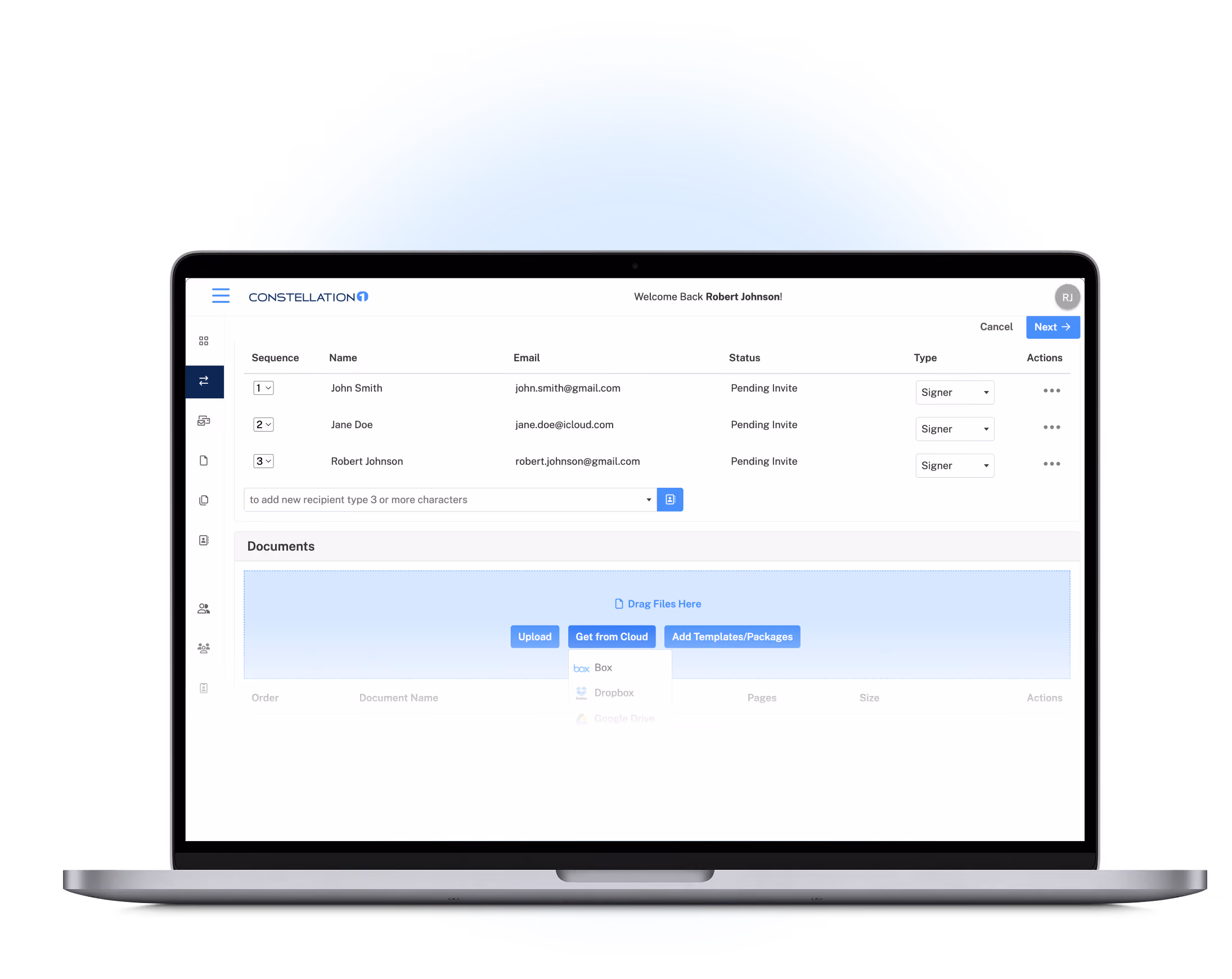 eSign upload and prepare document dashboard shown on a laptop