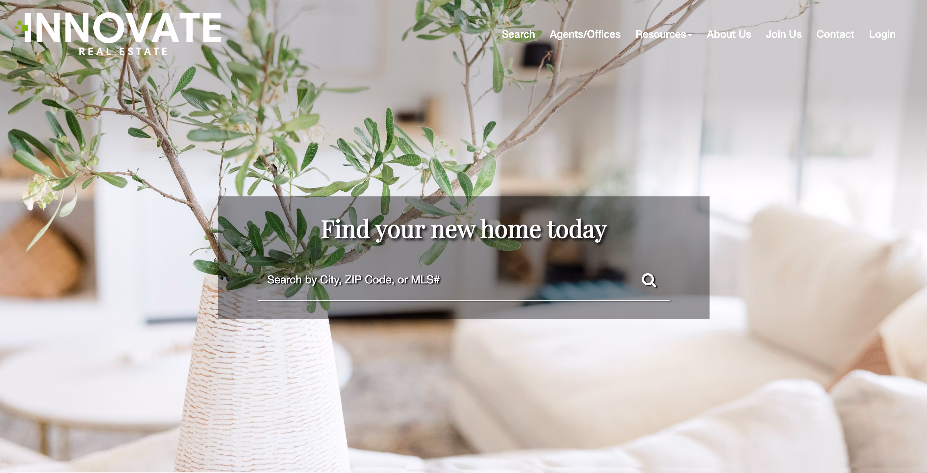 Branded real estate website homepage with property search