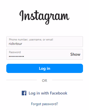 Instagram login page