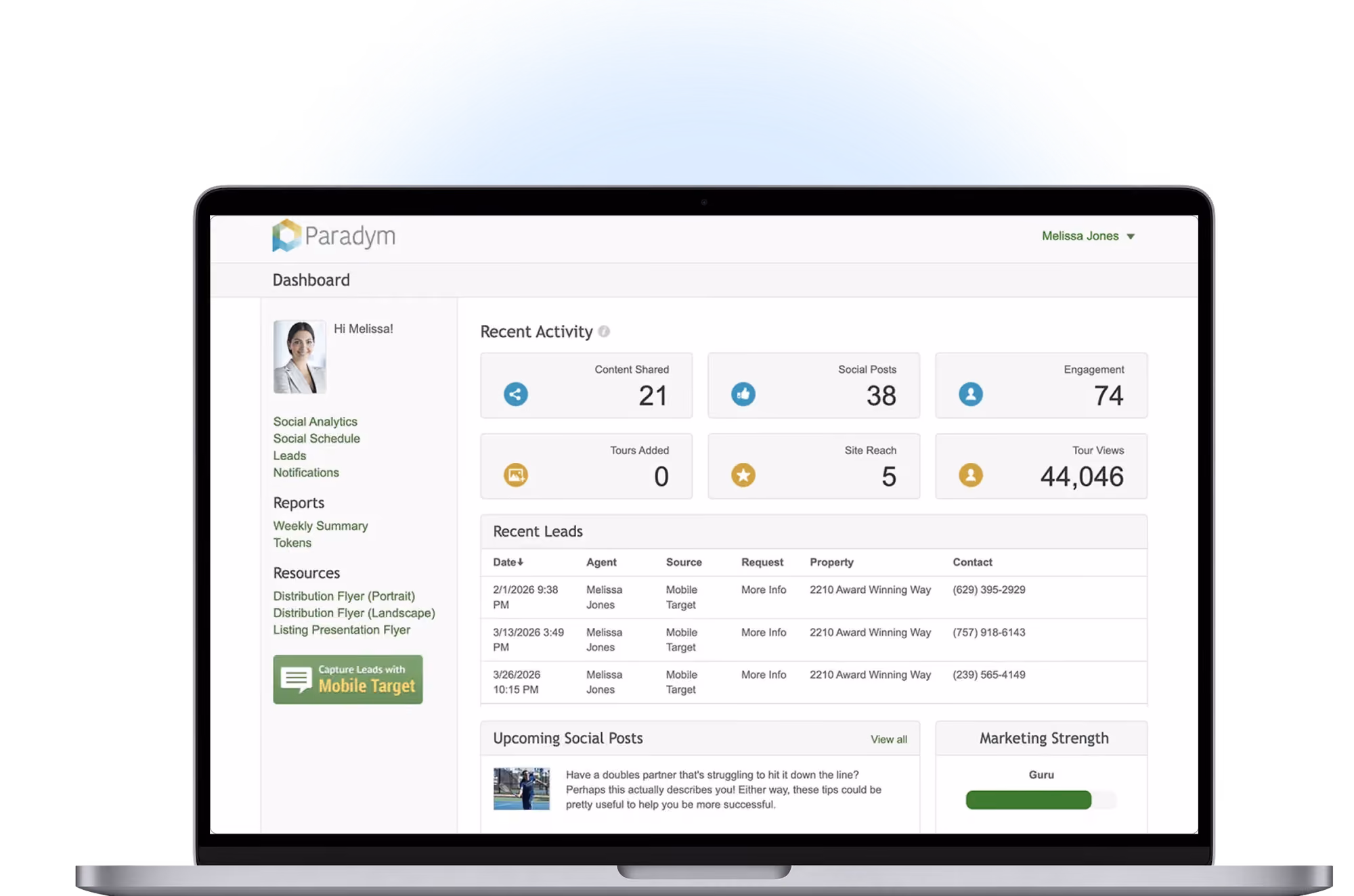 Paradym dashboard shown on a laptop
