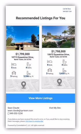 Recommended properties email showing multiple suggested listings.