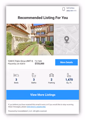 Recommended properties email showing one featured listing.