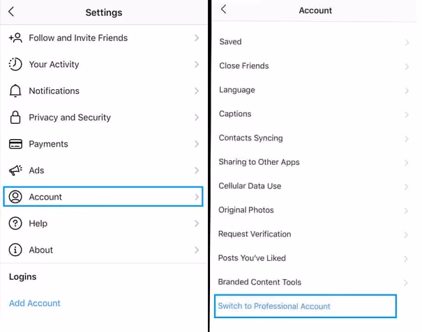 Switch to a professional Instagram account